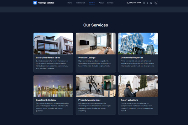 Landing page services section built with the skill