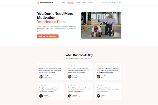 Fitness coaching landing page hero section