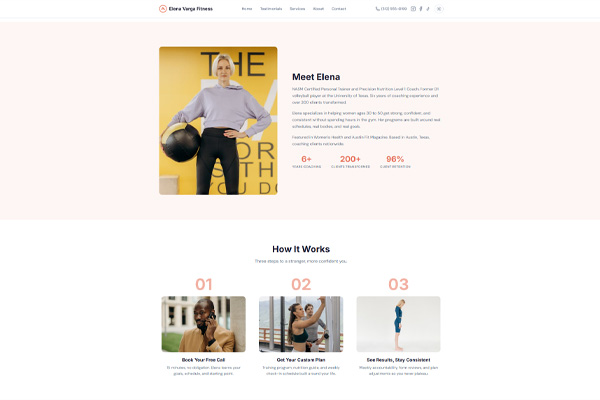 Fitness coaching landing page additional sections